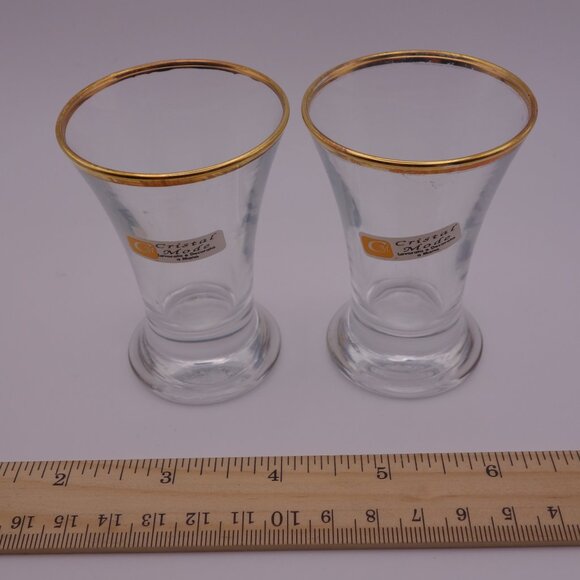 Set of Two(2) Crystal Mode Shot Glasses with Gold Rim - Picture 5 of 7